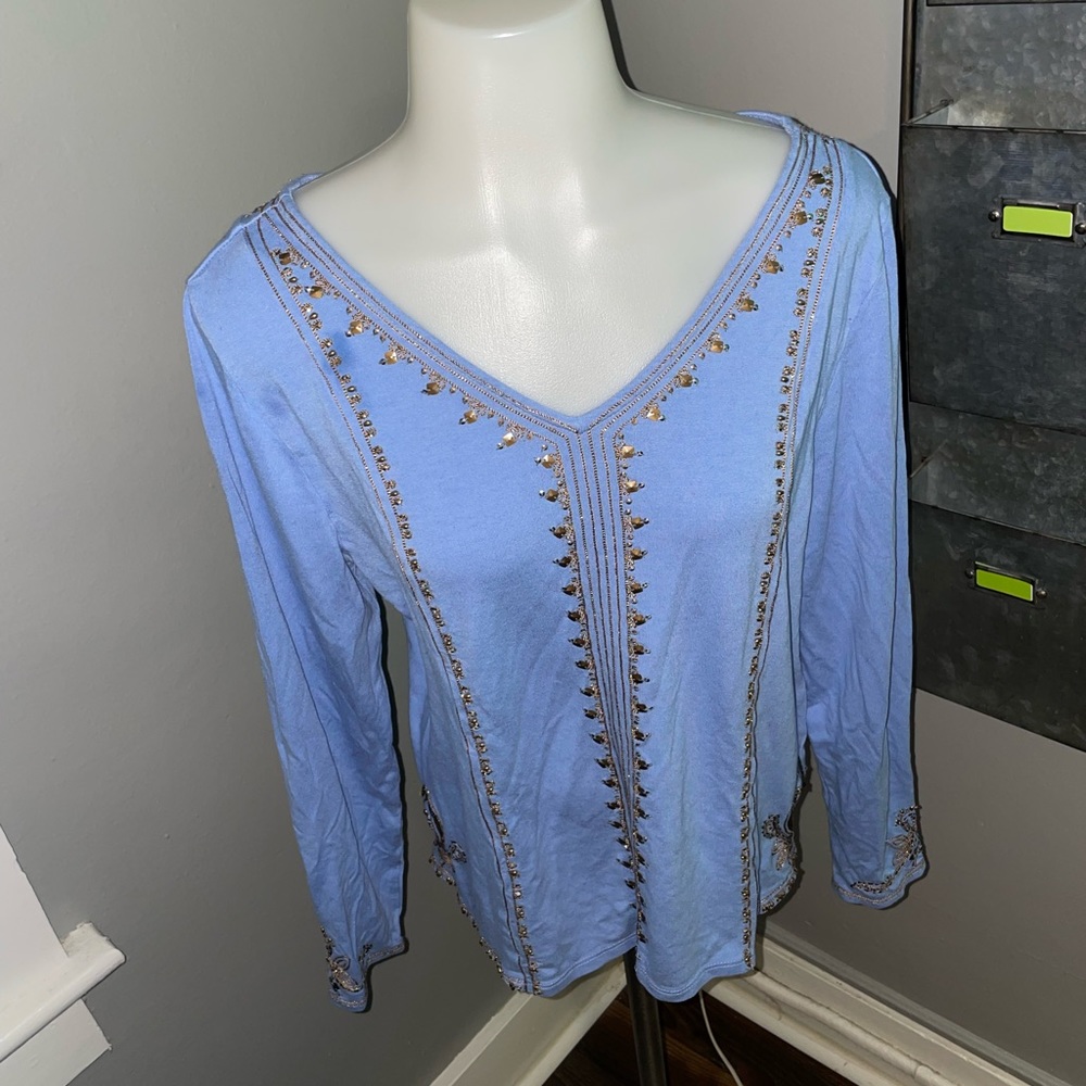 VIBRANT blue shirt W/ beadwork